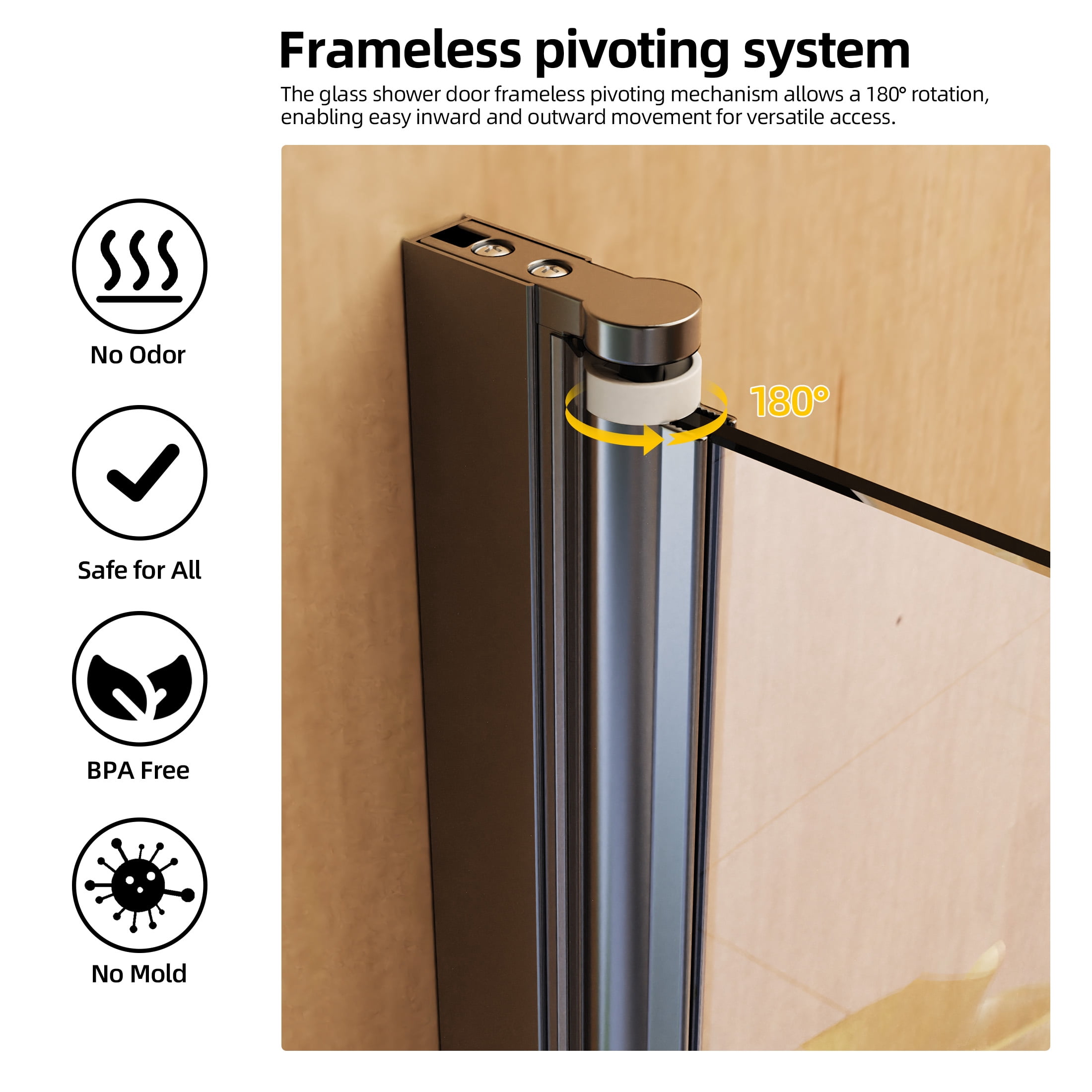 Aukfa 31"W x 55"H Bathtub Shower Doors, 1/4" (6mm) Thick SGCC Tempered Glass Bathtub Door, Black