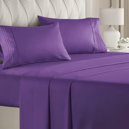 CGK Linens 4-Piece Breathable and Cooling Sheet Set With Extra Matching Pillowcases - Twin Size Bed Sheets Fits 8 -16 Mattresses Purple