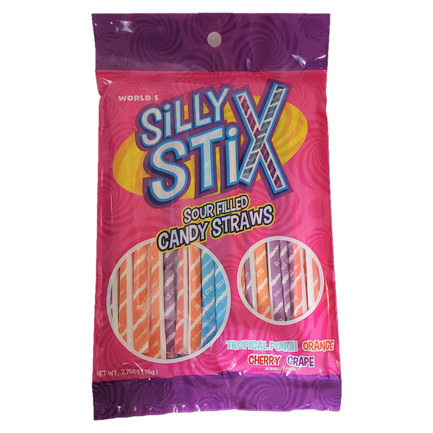 Silly Stix Sour Powder Candy Straws, 2.75 oz for Breakroom