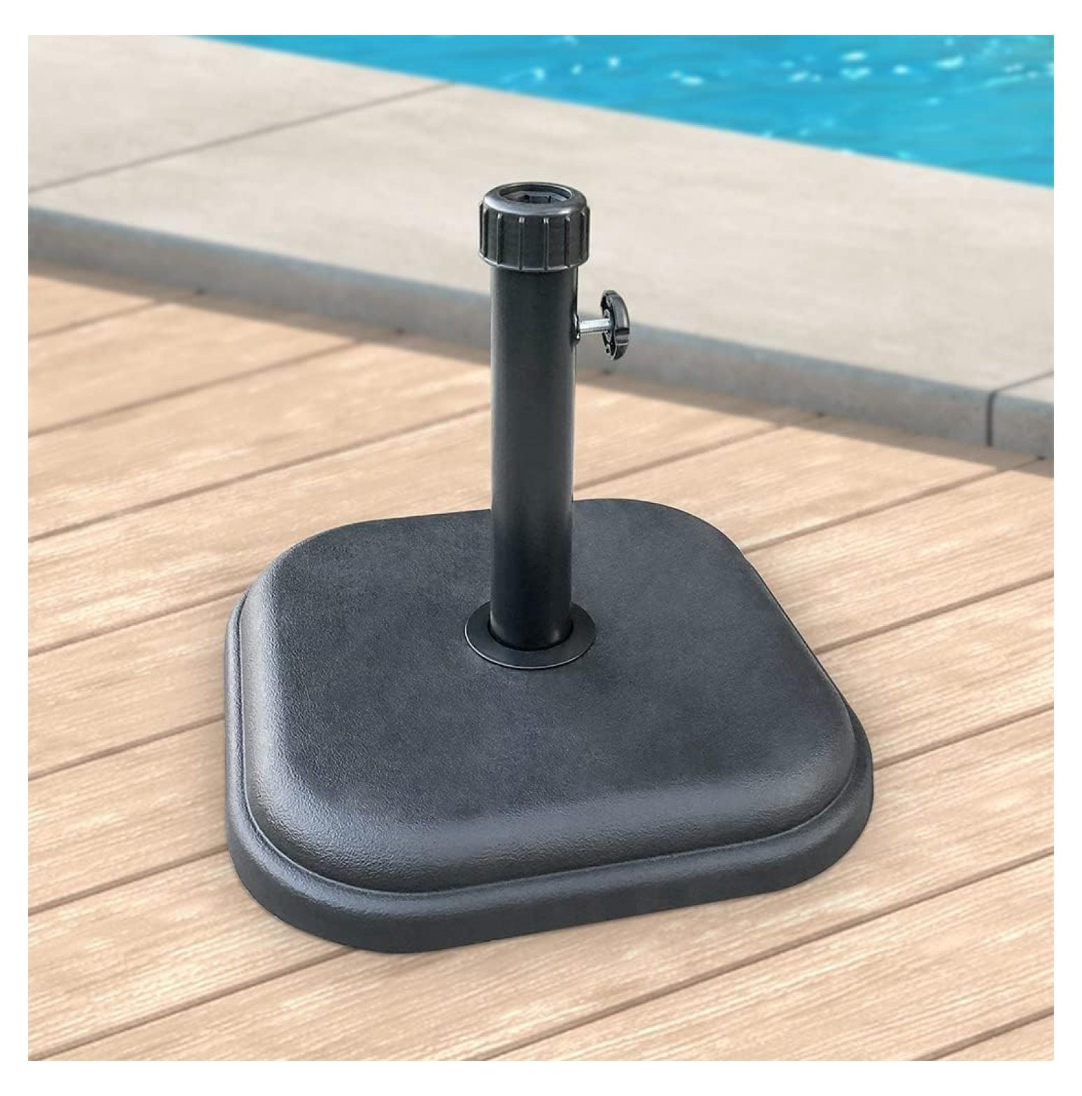 20LBS Square Resin Cast Stone Table Umbrella Base, Heavy Duty Outdoor Table Stand, Umbrella Base Holder, Patio Base Stand for Garden Beach Patio, Black