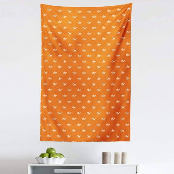 Gecko Tapestry, Silhouettes of Lizards Gecko Pattern on Warm Colored Backdrop Exotic Wildlife, Fabric Wall Hanging Decor for Bedroom Living Room Dorm, 5 Sizes, White and Orange, by Ambesonne