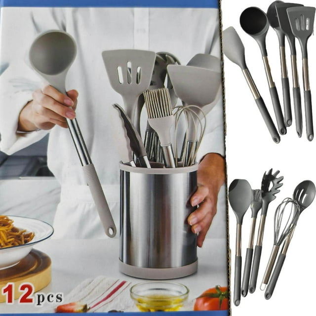 Purpose Kitchen Cookware Set 11 Food Grade Silicone and Stainless Steel with Rotating Storage Bucket for Effortless Cooking and Organization in Kitchen Utensils