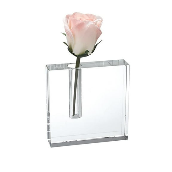 World Gifts Handcrafted Architectural Optical Crystal Decorative Vase - Clear Plain Block Bud Vase, 5x5"