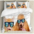 thumbnail image 3 of Animal Duvet Cover Set Queen Size, Cat Dog Pet with Sunglasses Eating Ice Cream Retro Cool Vintage Pop Artwork Image, Decorative 3 Piece Bedding Set with 2 Pillow Shams, Multicolor, by Ambesonne, 3 of 3