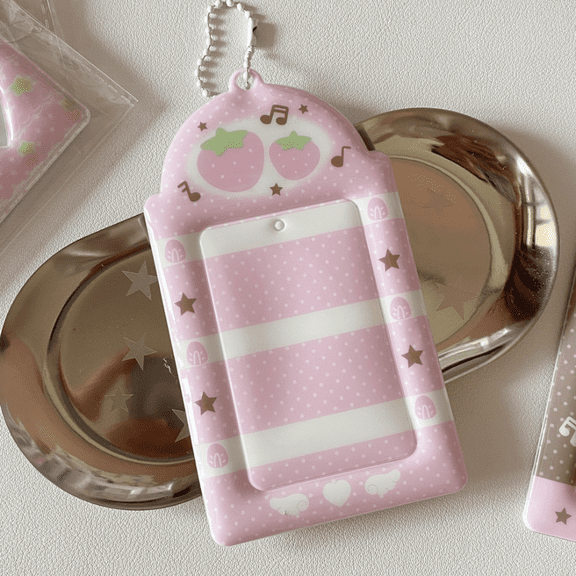 3inch Photocard Holder Sweet Pink Notes Wings Card Cover Display Pendant Small Card Holder Grid Strawberry DIY INS Photo Cover