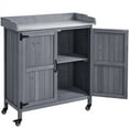 thumbnail image 2 of Yaheetech Wooden Garden Potting Bench Table with Storage Cabinet for Outdoor, Gray, 2 of 8