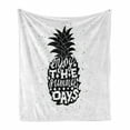 thumbnail image 1 of Tropical Soft Flannel Fleece Throw Blanket, Slogan on a Exotic Pineapple Indigenous Hawaiian Fruit Pattern, Cozy Plush for Indoor and Outdoor Use, 60" x 80", Black and White, by Ambesonne, 1 of 6