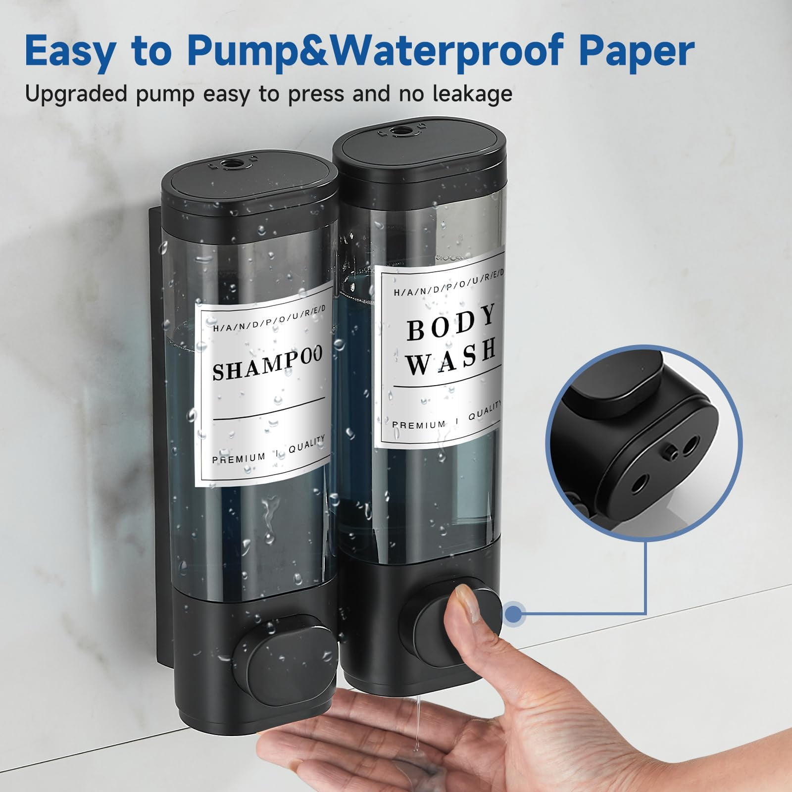 Shampoo and Conditioner Dispenser,Shower Soap Dispenser 3 Chamber No Drill Wall-Mounted Large Capacity