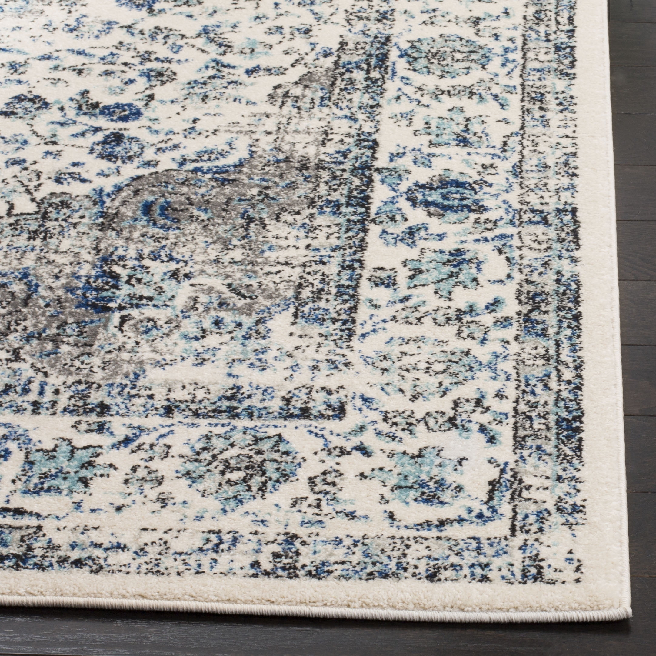 SAFAVIEH Evoke Teale Traditional Bordered Runner Rug, Grey/Ivory, 2'2" x 21'