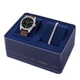 thumbnail image 5 of Fossil Machine Conjunto de reloj y pulsera de cuero marrón con tres manecillas y fecha para hombre, 5 of 5