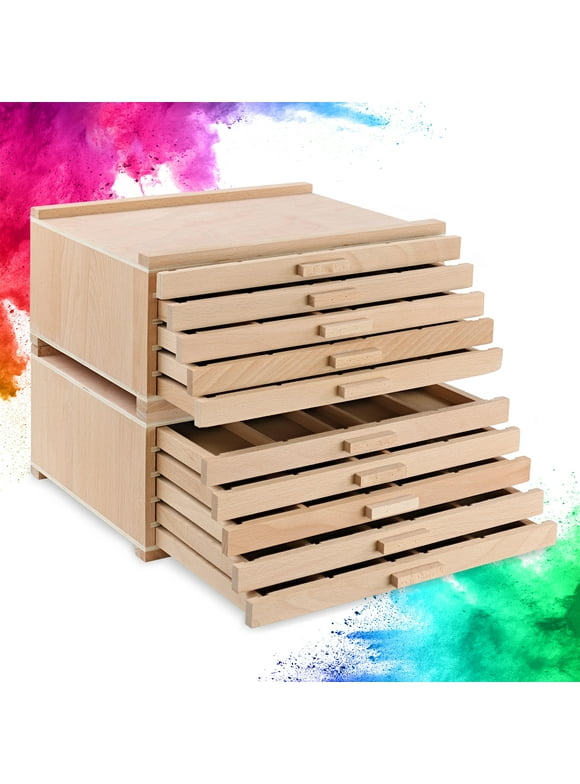 CraftyBook Art Chest Storage 5 Drawers - 2 Piece Set Artists Wood Box Organizer