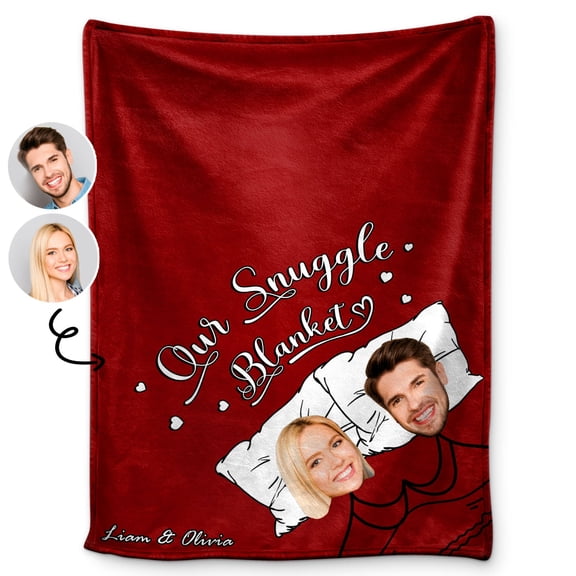 Custom Photo Our Snuggle Blanket Funny - Gift For Couple - Personalized Custom red Fleece Blanket