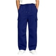 thumbnail image 2 of Boys Cargo Sweatpants Elastic Waist Casual Drawstring Baggy Multiple Pockets Kids Wide Leg Pants Blue 5T, 2 of 6