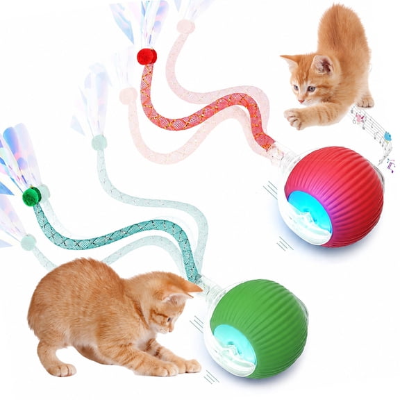 2-Pack Interactive Cat Toys with Tail, Automatic Rolling Ball with Chirping Sounds, Motion-Activated Kitten Toy, Rechargeable Pet Plaything for Boredom Relief & Exercise, Ideal for Cats