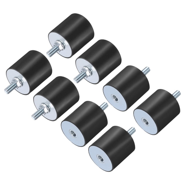 8 Pack M8x23mm Thread Studs Rubber Shock 40x40mm Male Female 8 Pack M8 Lock Nuts