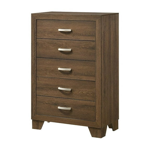 Xukmct 5 Drawer Dresser Storage Cabinet with Handle, Wood Chest of Drawer for Living Room, Bedroom, Brown
