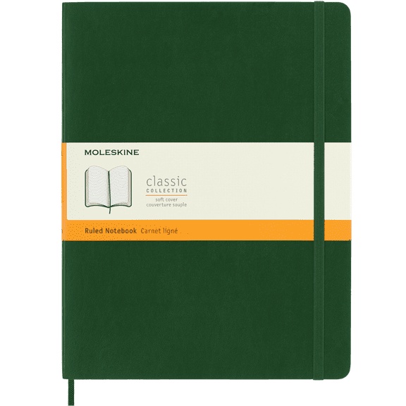 Moleskine Classic Notebook, Soft Cover, XL (7.5" x 9.75"), Ruled, Myrtle Green