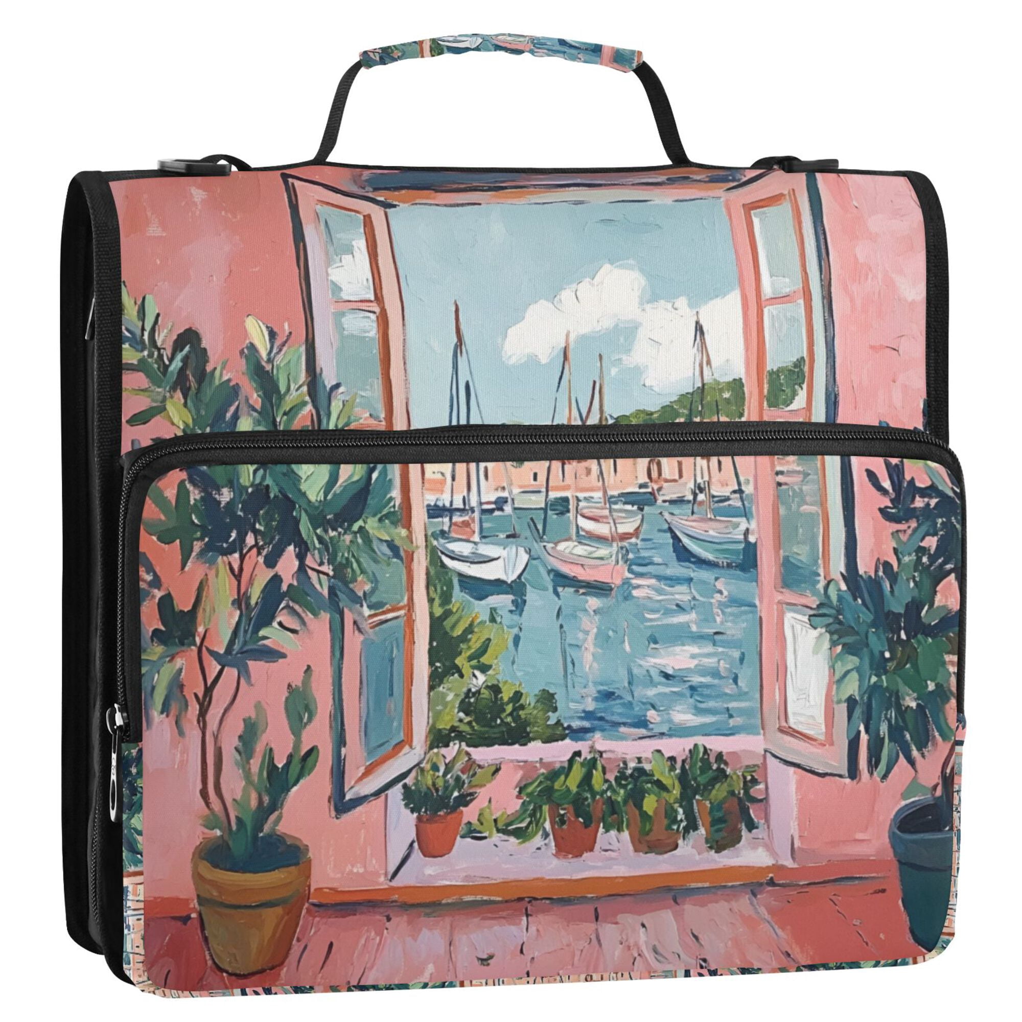 FORMRS Zipper Binder with Shoulder Strap 2-inch Ring 500 Sheet Capacity File Bag, Pink Boat