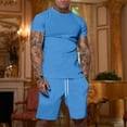 thumbnail image 3 of Men's Plus Size Loose Fit Short Sleeve T-Shirt and Shorts Set Casual Summer Outfits for Daily Wear Comfortable Lounge Tracksuit Blue M, 3 of 5
