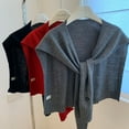 thumbnail image 3 of Wool Blend Knit Shawl Wrap, Office Scarf with Collar, Elegant Women's Shoulder Cape,100*50cm,gray, 3 of 23