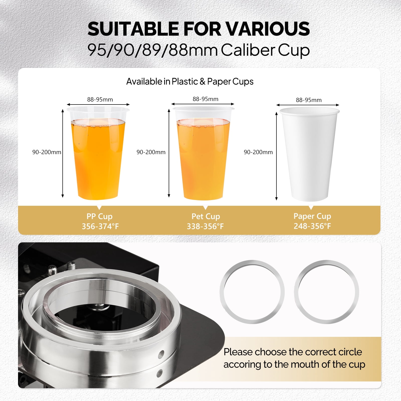 Cup Sealing Machine, Full Automatic Cup Sealer Machine 88/89/90/95mm, Electric Boba Cup Sealing Machine 500-600 Cups/H with LCD Control Panel for Bubble Milk Tea