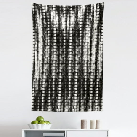 Abstract Tapestry, Weathered Look Geometric Design with Perpendicular Skew Lines Modern Art, Fabric Wall Hanging Decor for Bedroom Living Room Dorm, 5 Sizes, Black and White, by Ambesonne