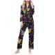 thumbnail image 2 of RKSTN Women's Carnival Pajamas Sets Oversized Lapel Mardi Gras Print Button Long Sleeve Sleepwear T Shirt and Pjs Pant 2 Piece Matching Set Casual Turndown Plus Size Pajama and Pants Loungewear Set, 2 of 9