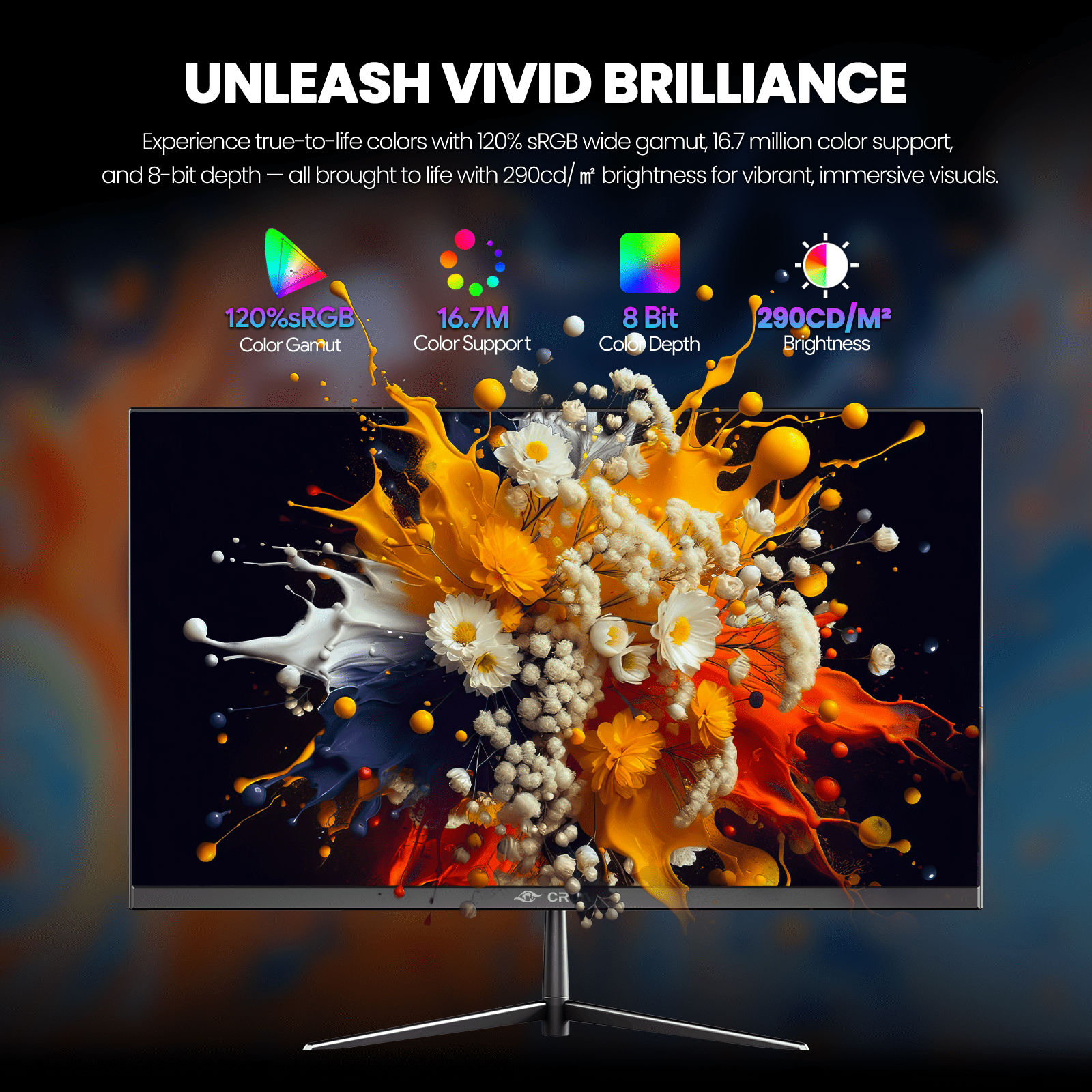 CRUA 24.5 inch 200hz Ips FHD gaming monitor 1920x1080 120% Srgb Freesync, DP/HDMI, built-in speakers, support wall mounting black