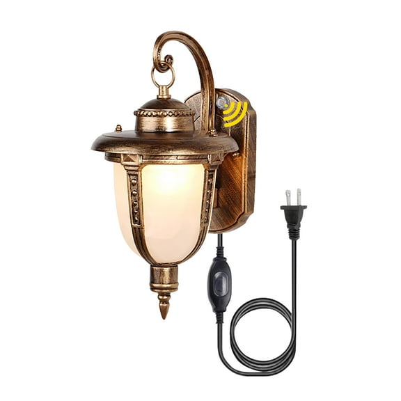 Kiven Waterproof Outdoor Wall Light Fixtures, Plug-in Wall Mount Lantern Light with Glass Lampshade & E26 Socket, Dusk-to-Dawn,Industrial Porch Light for Patio Entryway House Garage,Copper