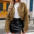 thumbnail image 2 of Yokua Womens Thicken Coat Plush Coat Cropped Long Sleeve Lapel Fuzzy Winter Warm Outerwear, 2 of 13