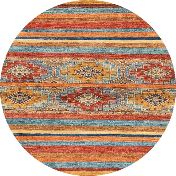 Ahgly Company Machine Washable Indoor Round Abstract Camel Brown Area Rugs, 5' Round