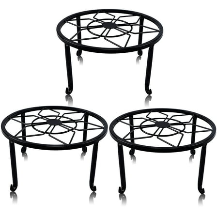 3 Pack Metal Plant Stands for Flower Pot, Heavy Duty Black Iron Potted Stand Holder, Indoor Outdoor Rustproof Metal Planter Container Round Supports Display Rack for Home & Garden Decor