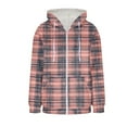 thumbnail image 5 of Women's Fleeze Lined Color Block Checkered Jacket Winter Full Zip Up Hooded Plaid Warm Shacket Coat with Pockets, 5 of 5