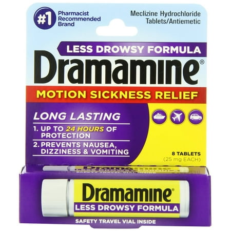 Dramamine Motion Sickness Relief Less Drowsey Formula, 8 Count (Pack of 5)