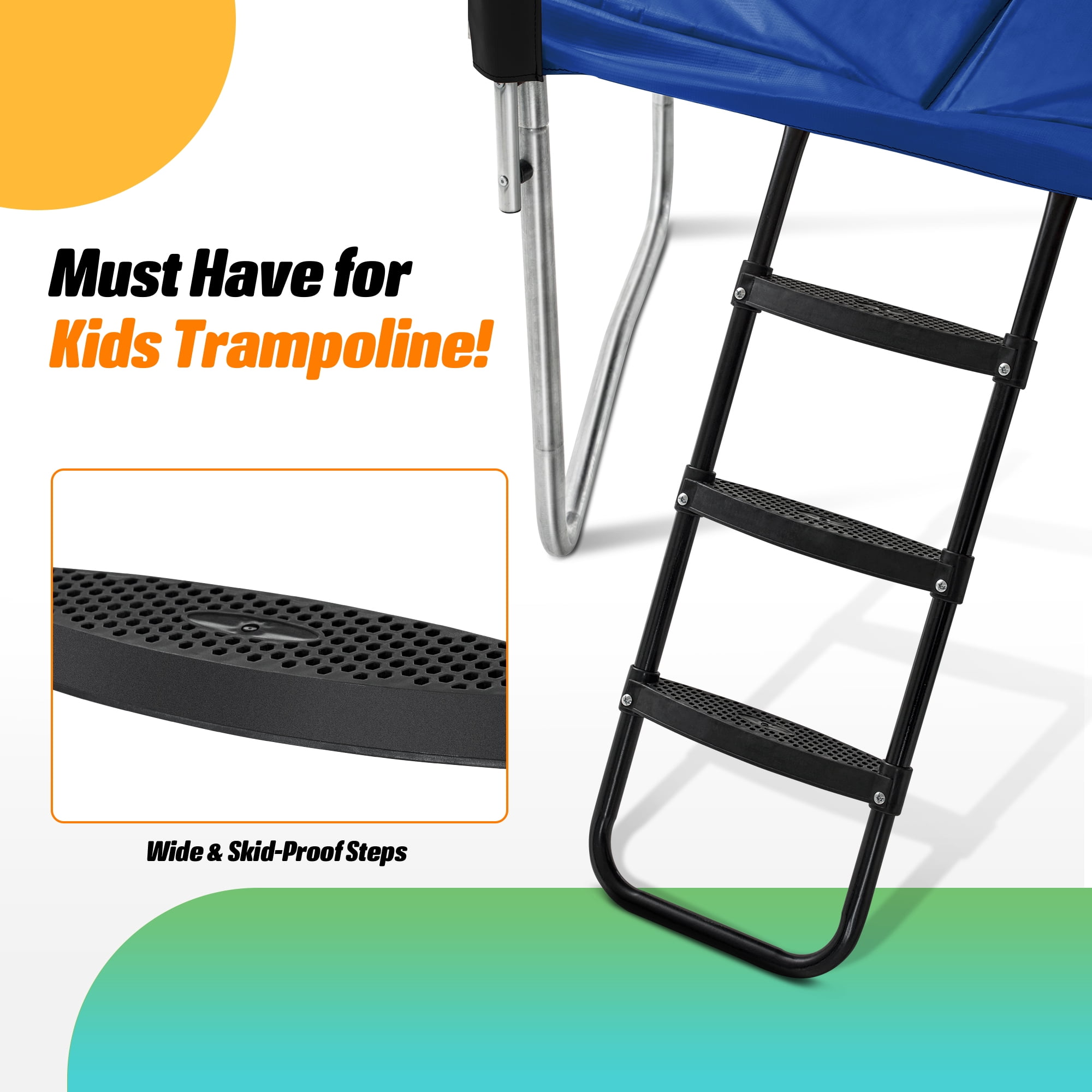 Exacme 8 x 12 FT Outdoor Rectangle Trampoline for Kids, 330lb Capacity Recreational Trampolione with 4 Wind Stakes, Storage Bag, Ladder(Blue)