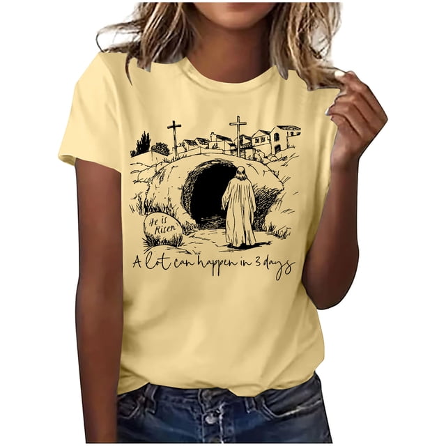 Mujeres Manga Corta de Verano Tops Pascua Impresa Cuello Redondo, Blusa de Moda Casual para la Primavera