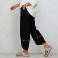thumbnail image 7 of Costeam Womens Capri Pants Cotton Linen Blend Wide Leg with Side Pockets Mid Rise Relaxed Waist Lace Embroidery Split Cuff Cropped Trousers Lightweight Breathable Soft Casual Summer Bottoms, 7 of 7