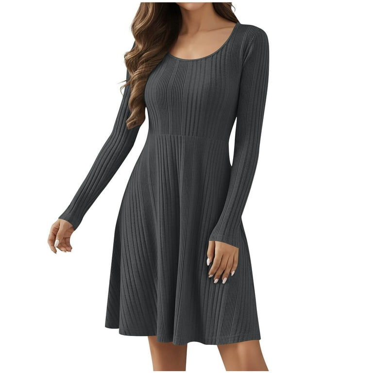 Muscularfit Womens Spring Dresses Ribbed Fitted Slim Dresses Crew Neck Midi Long Sleeve Fit & Flare Elegant Dresses for Women - Walmart.com Muscularfit Womens Spring Dresses Ribbed Fitted Slim Dresses Crew Neck Midi Long Sleeve Fit & Flare Elegant Dresses for Women - Walmart.com