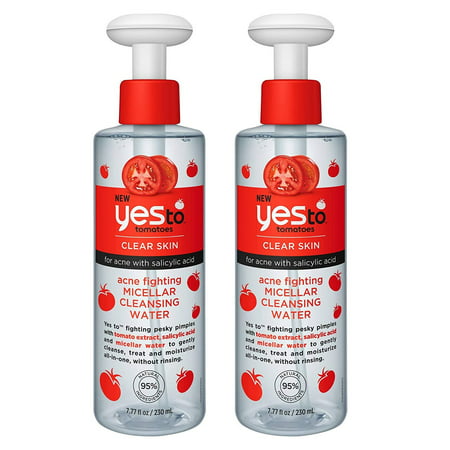 Yes To Tomatoes Clear Skin Acne Fighting Micellar Cleansing Water with Salicylic Acid, 7.77 Oz (Pack of 2) + Makeup Blender Stick, 12