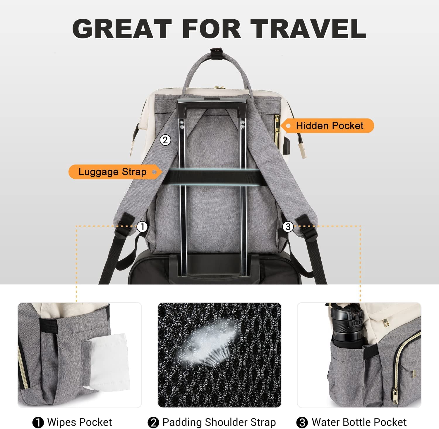 Lovevook Women's Waterproof Nylon Laptop Backpack, Beige-Grey
