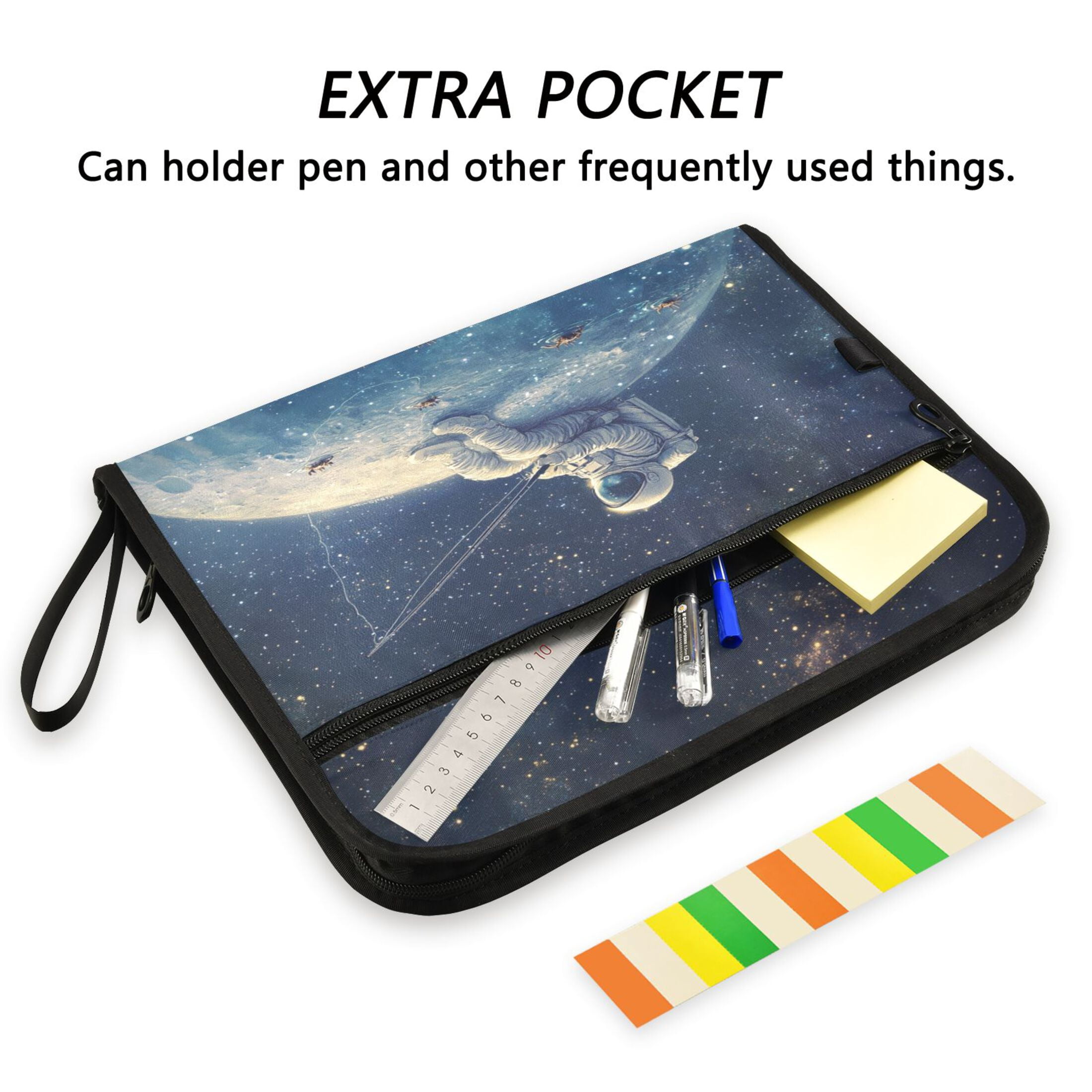 WOBOGO Astronaut Fishing on The Moon Expanding File Folder Letter Size Accordion Filing Organizer 13 Pocket Separate Organ Pocket