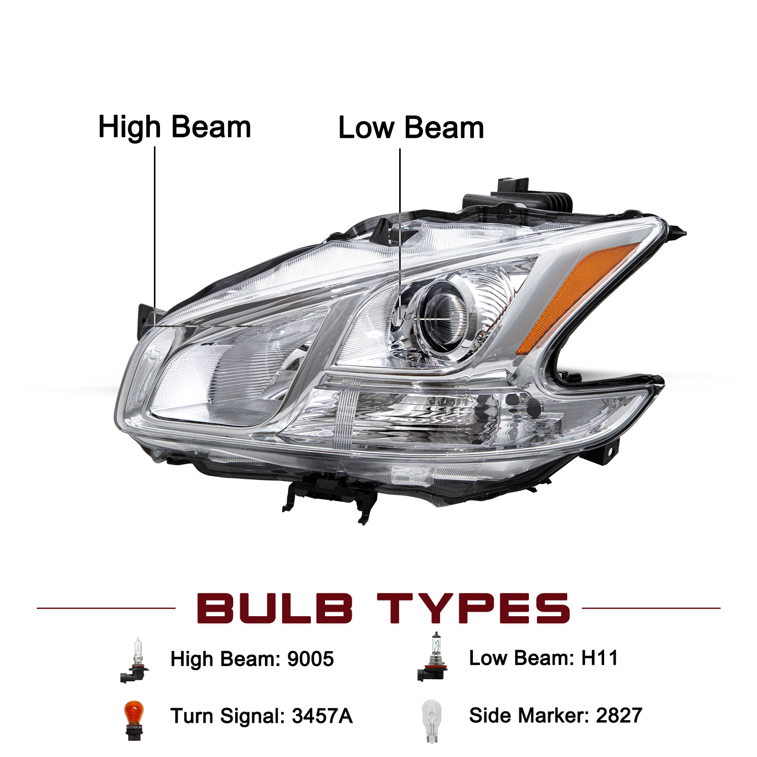 For 2009-2014 Nissan Maxima Halogen Headlights Assembly Headlamps Left+Right