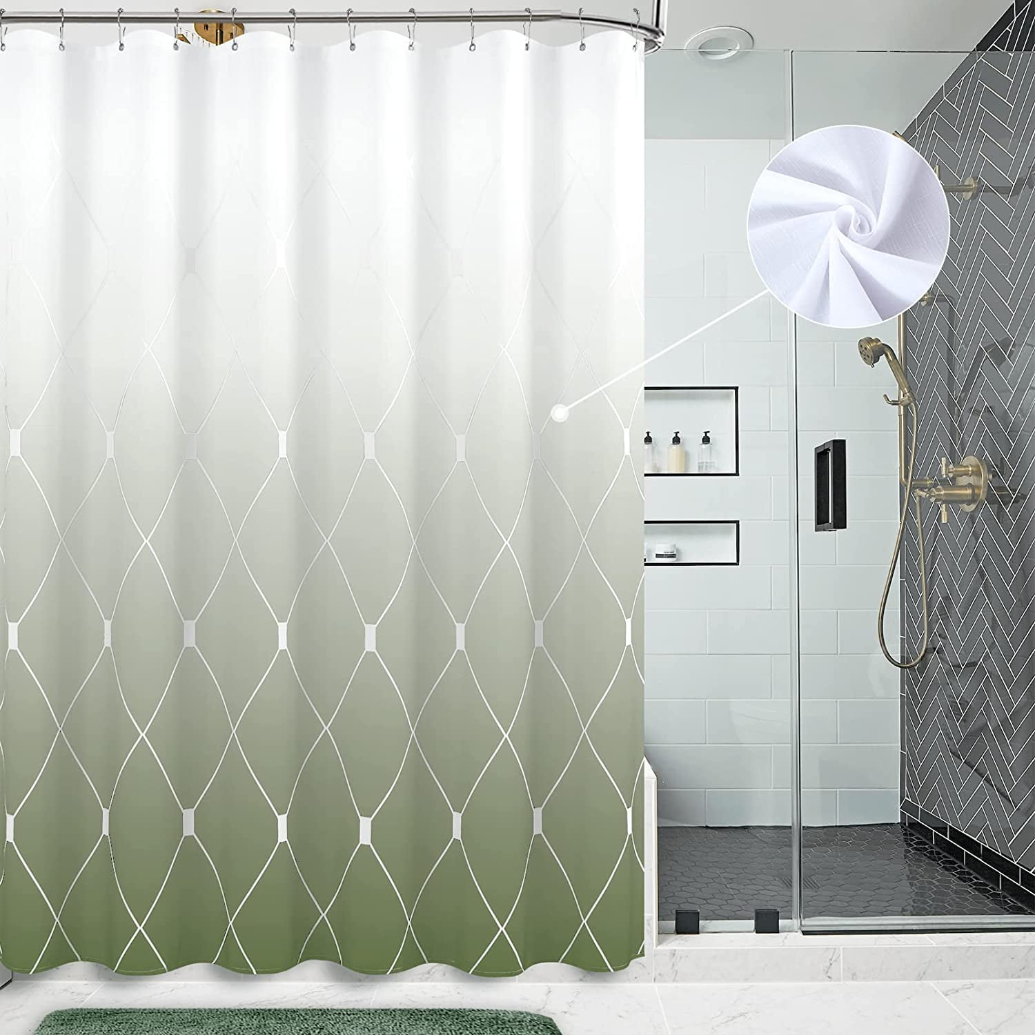 Sage Green Shower Curtains for Bathroom Ombre Modern Bath Decor Linen Textured Fabric Shower