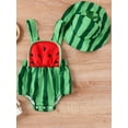 thumbnail image 2 of Infant Baby Girls 2 Piece Summer Outfits, Elastic Waist Square Neck Sleeveless Romper + Watermelon Print Hat Set, 2 of 9