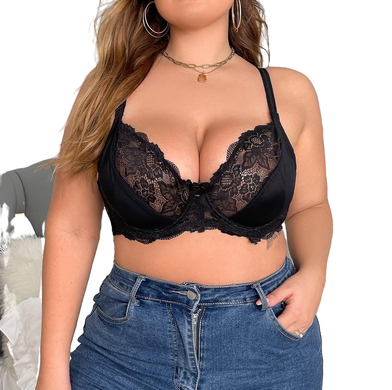 Sexy Spaghetti Strap A Piece Navy Blue Plus Size Bras & Bralettes