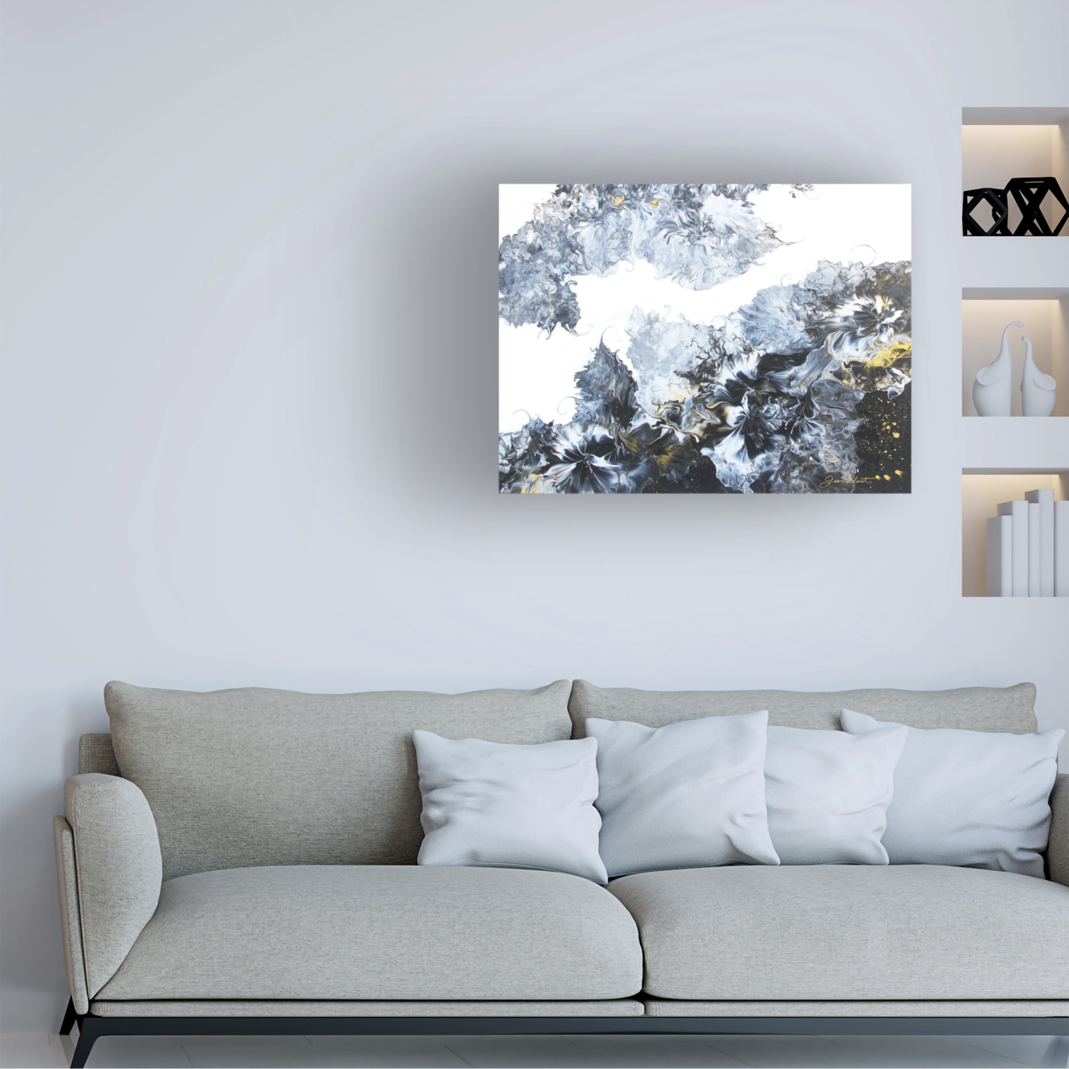 Canvas Wall Art - Jean Plout 'Mystical Black Pouring' Wall Art for Living Room, Bedroom, or Office Décor by Trademark Fine Art - 47 x 35 Inches
