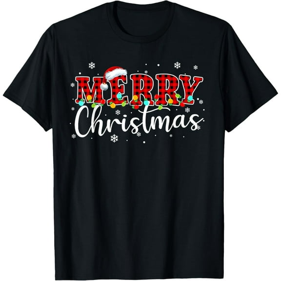 Premium model-Unisex-100% cotton-Merry Christmas Buffalo Plaid Red Santa Family Xmas Pajamas T-Shirt