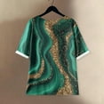 thumbnail image 3 of WTOBBY Women's Floral Geometric Print Cotton Linen Blouse with Half-Sleeve, Casual Round Neck Fashion Top for Fall Season, Comfortable Apparel,Dark Green S, 3 of 3
