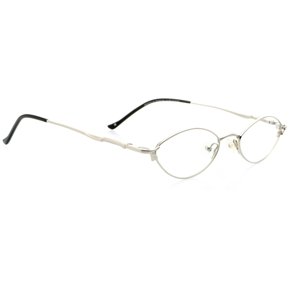 Optical Eyewear Oval Shape Metal Full Rim Frame Prescription Eyeglasses Rx Shiny Silver