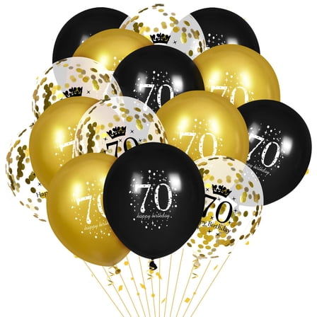 Happy 70th Birthday Balloons, 15 Count Black and Gold 70th Birthday Party Decorations, 12 Inch Latex Balloons for Men Women, Decorate for Party Wall Backdrop, Retirement Gift, Black Gold